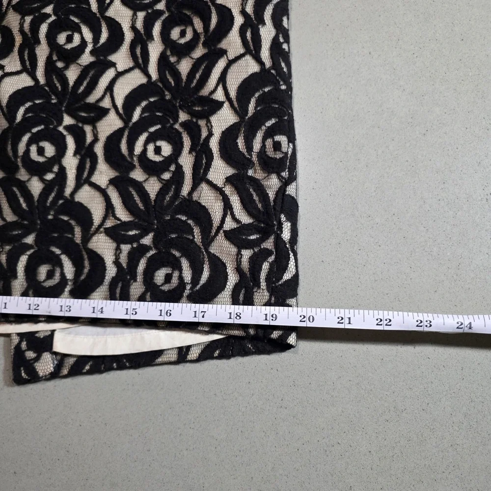 Ann Taylor Black Floral Rose Corded Lace Pencil Skirt Size 8 Satin Waistband